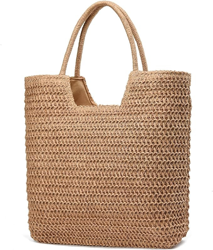 Straw Beach Bags for Women Woven Beach Tote Bag Casual Boho Large Shoulder Handbags Purse for Vac... | Amazon (US)
