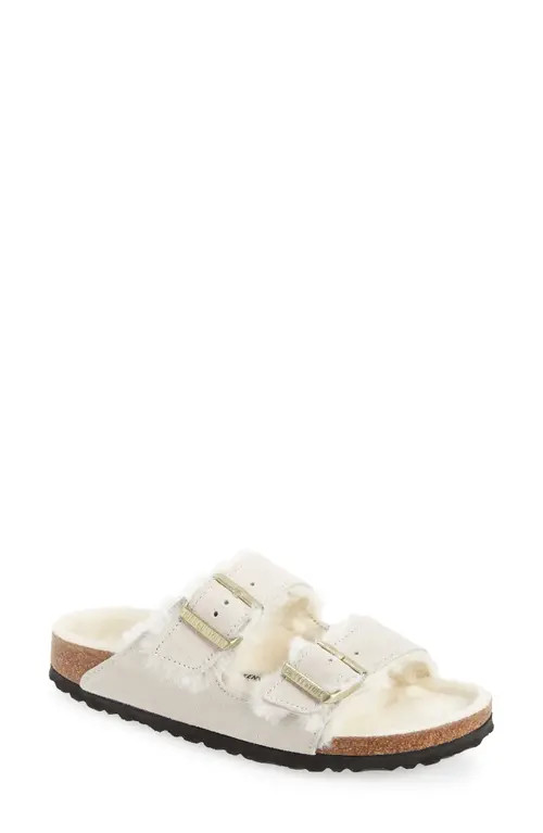 Birkenstock Arizona Genuine Shearling Slide Sandal in Antique White/Antique White at Nordstrom, Size 9-9.5Us | Nordstrom