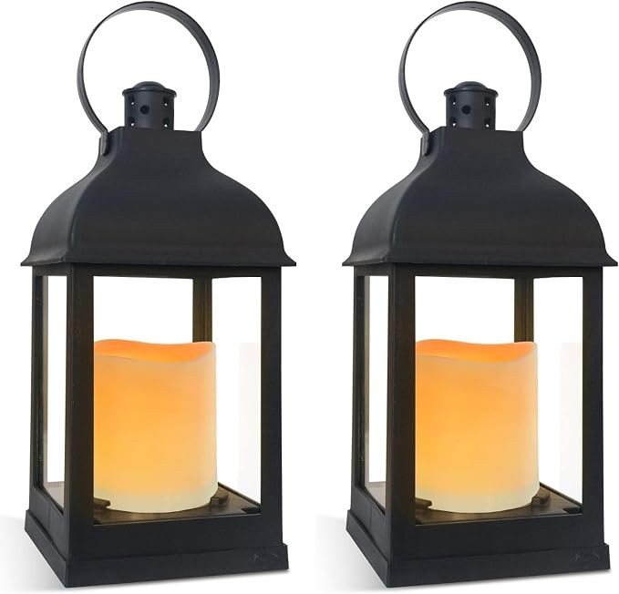 Nattork 2 PCS 10" Black Candle Lantern Decorative with Timer LED Flickering Flameless Lamp- Mini ... | Amazon (US)