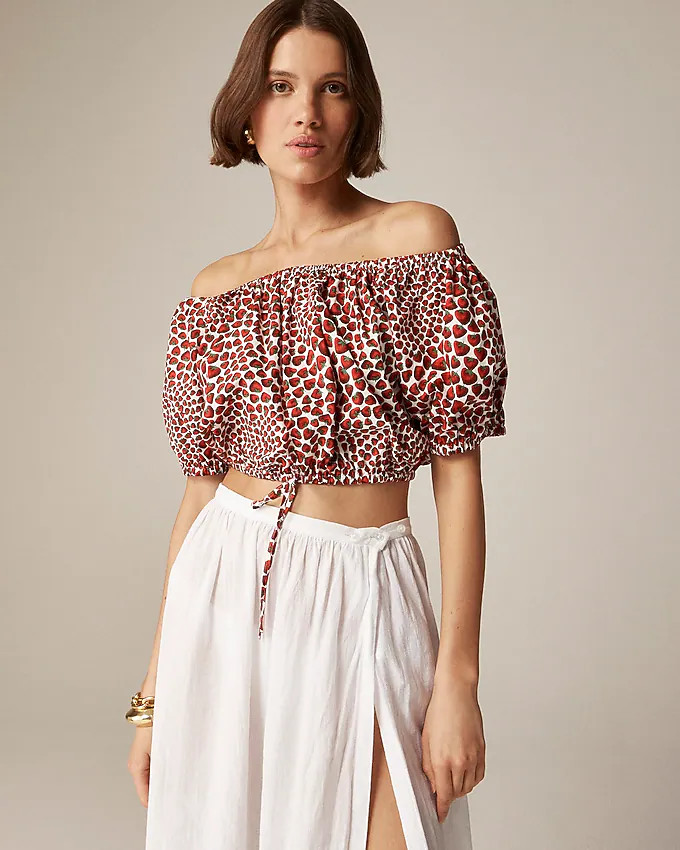 Cinched-waist top in strawberry swirl cotton poplin | J. Crew US