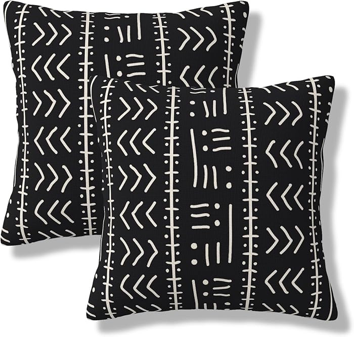 Black and White Pillow Covers Modern Geometric Square Throw Pillow Cases 18x18 Inch Set of 2 Abst... | Amazon (US)