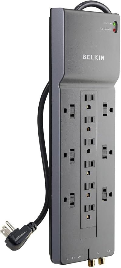 Belkin Power Strip Surge Protector - 12 AC Multiple Outlets & 8 ft Long Flat Plug Heavy Duty Exte... | Amazon (US)