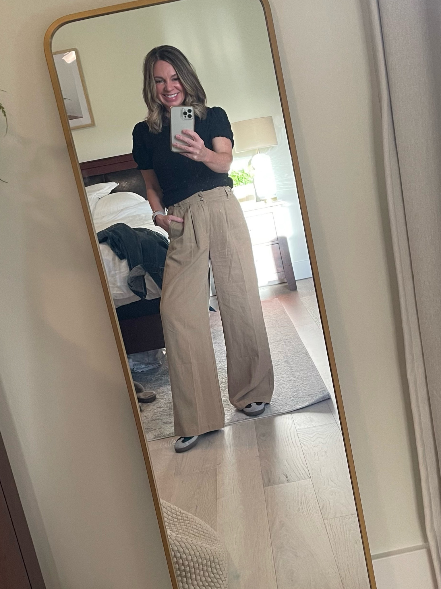 Love these wide-leg pants… it’s always so hard to find the right cut for petites! These are pretty wide but they drape beautifully and are sooooo comfortable! In petite length, and didn’t have to hem 🎉! Run big - Size down 1-2 sizes. 

#Teacherstyle #petitestyle 

#LTKover40 #LTKworkwear #LTKxMadewell