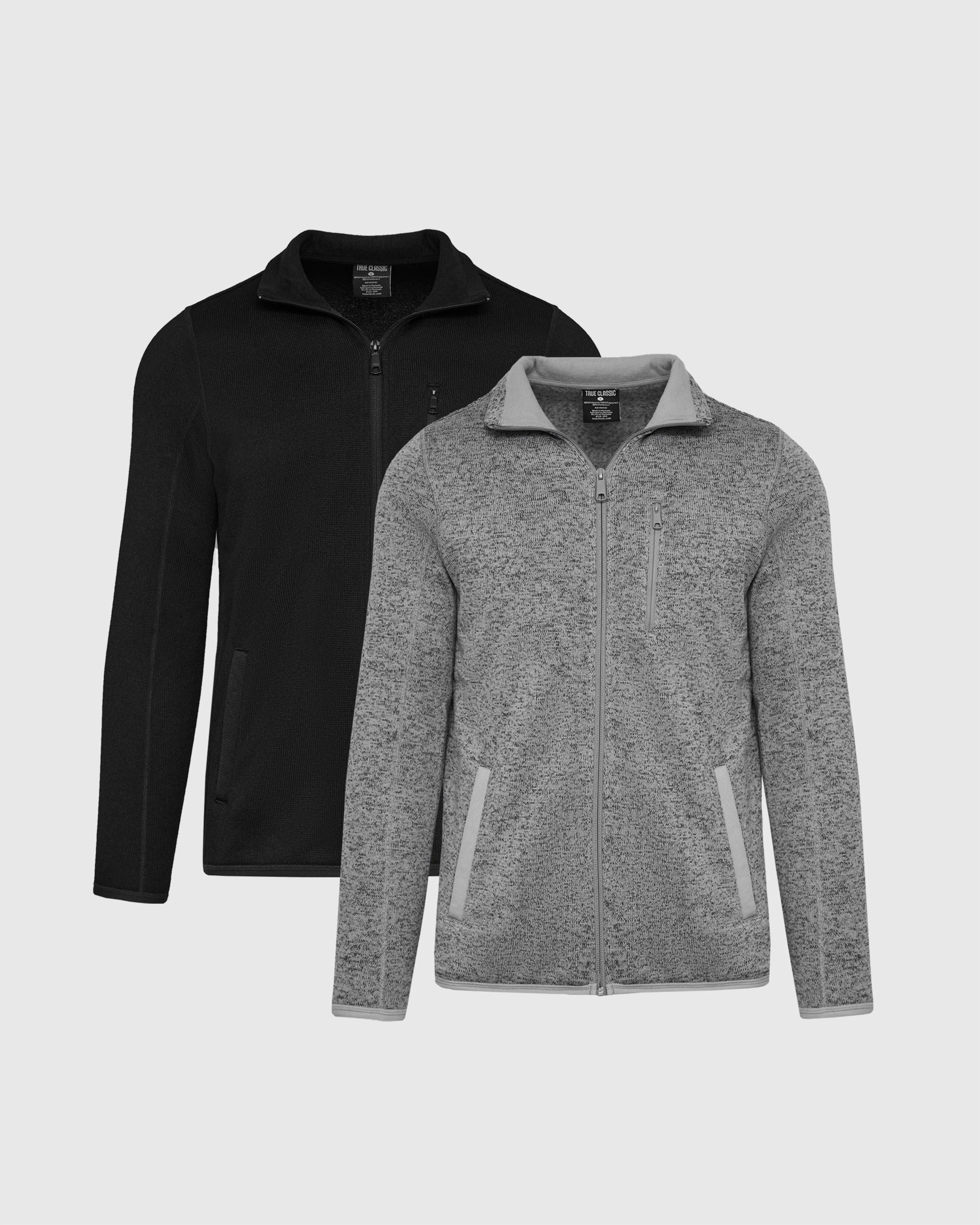 Black and Gray Sweater Fleece Jacket 2-Pack | True Classic