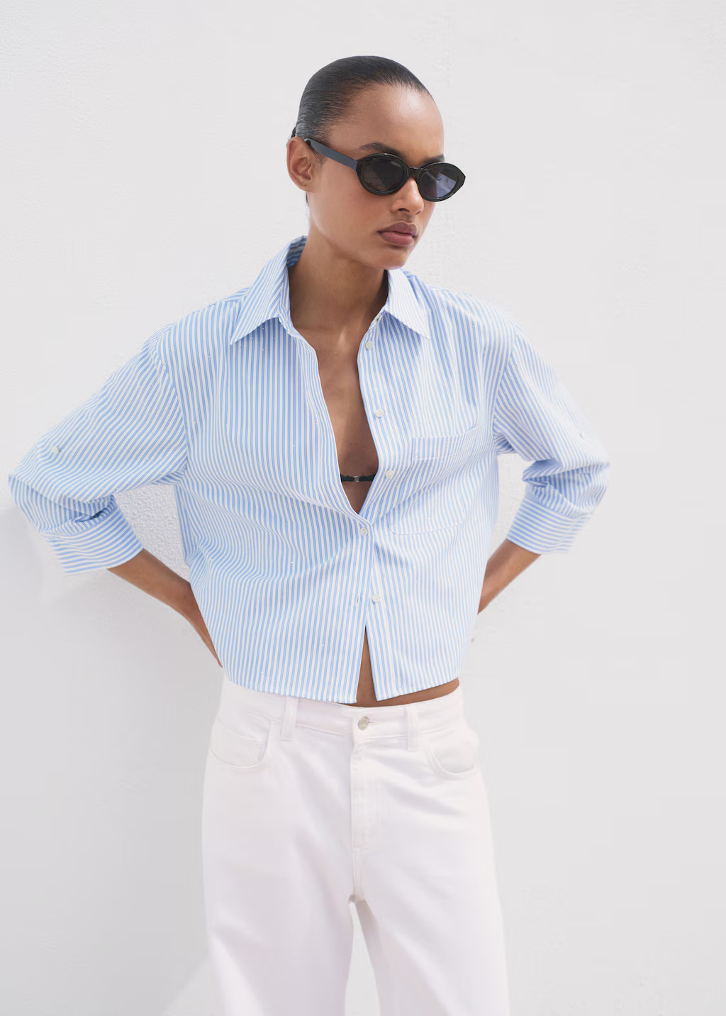 Rhinestone cropped shirt - Women | MANGO USA | Mango (US/MX/AU)