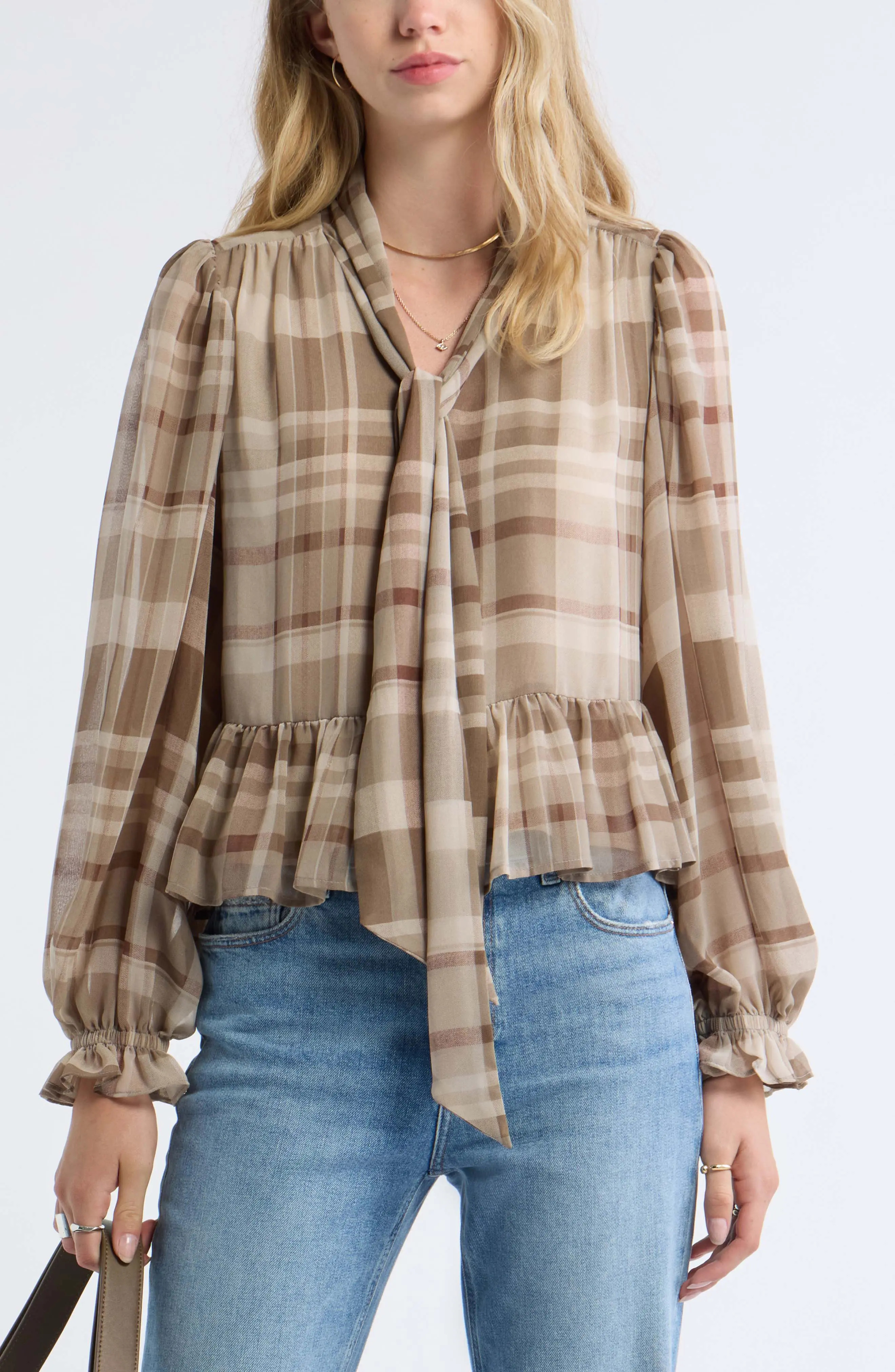 Treasure & Bond Tie Neck Chiffon Top (Women) | Nordstrom | Nordstrom