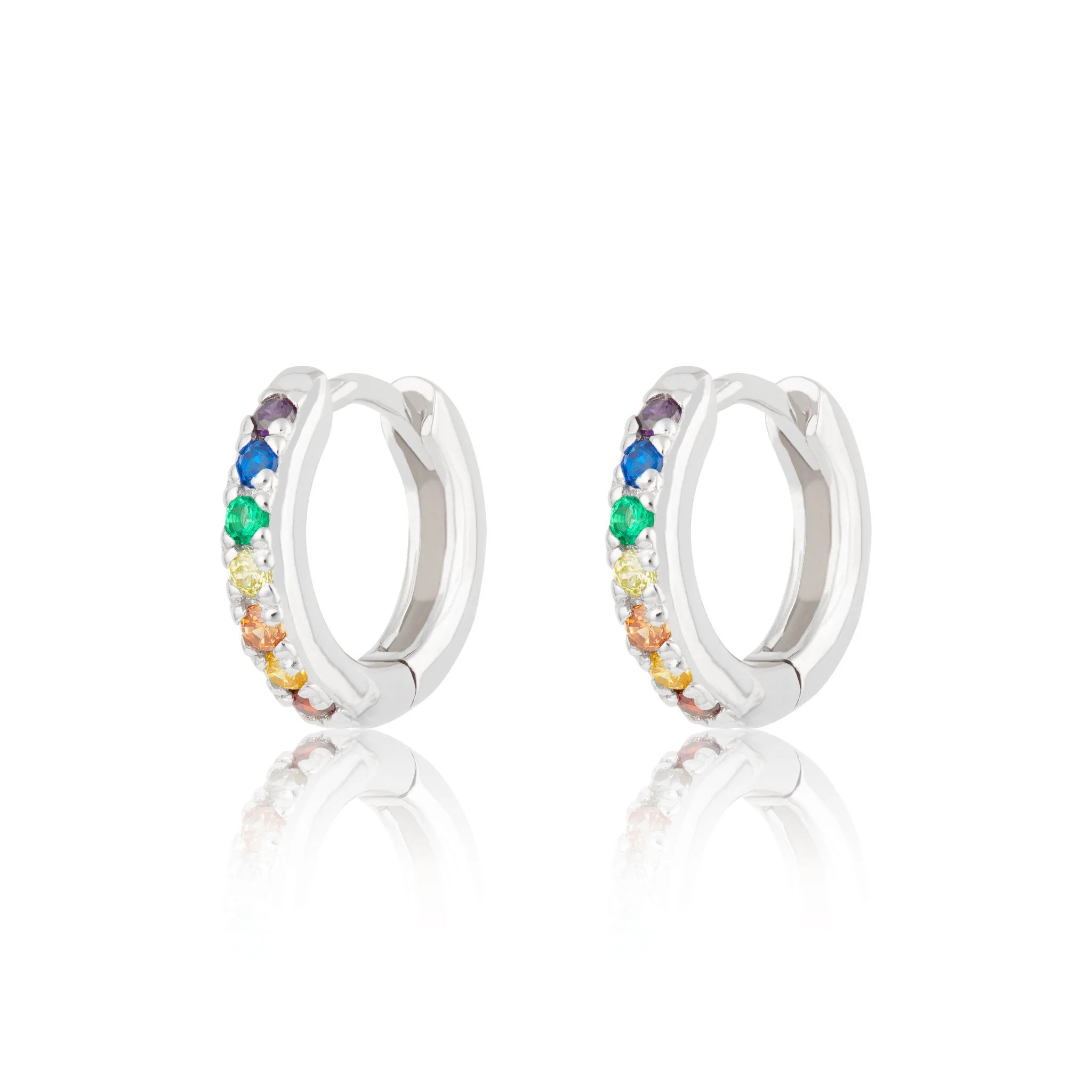 Huggie Earrings with Rainbow Stones | Small Hoop Earrings | Scream Pretty
