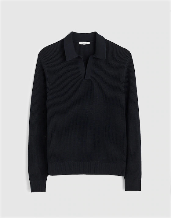 Cotton Shaker-Stitch Johnny-Collar Sweater Polo | Madewell