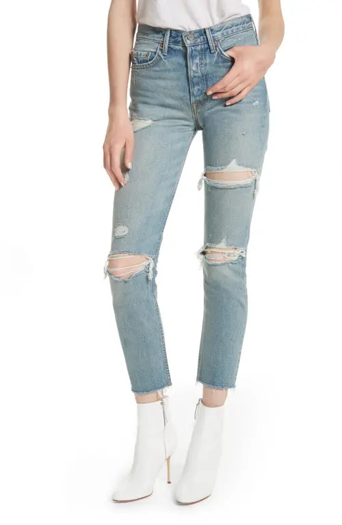 GRLFRND Karolina Ripped Rigid High Waist Skinny Jeans in A Little More Love at Nordstrom, Size 28 | Nordstrom