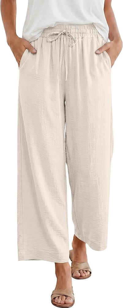 ANRABESS Women Wide Leg Pants Summer Palazzo High Waisted Casual Loose Lounge Flowy Capri Cropped... | Amazon (US)