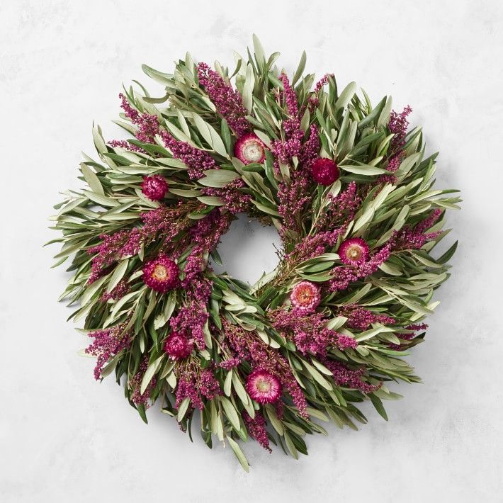 Fresh Olive & Heather Live Wreath | Williams-Sonoma