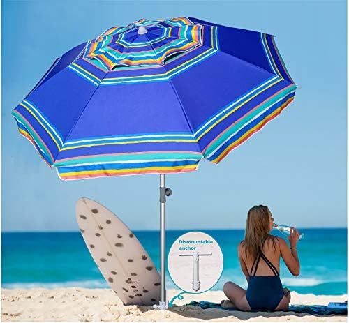 AMMSUN 7 Foot Heavy Duty HIGH Wind Beach Umbrella with sand anchor & Tilt Sun Shelter, UV 100+ Pr... | Amazon (US)
