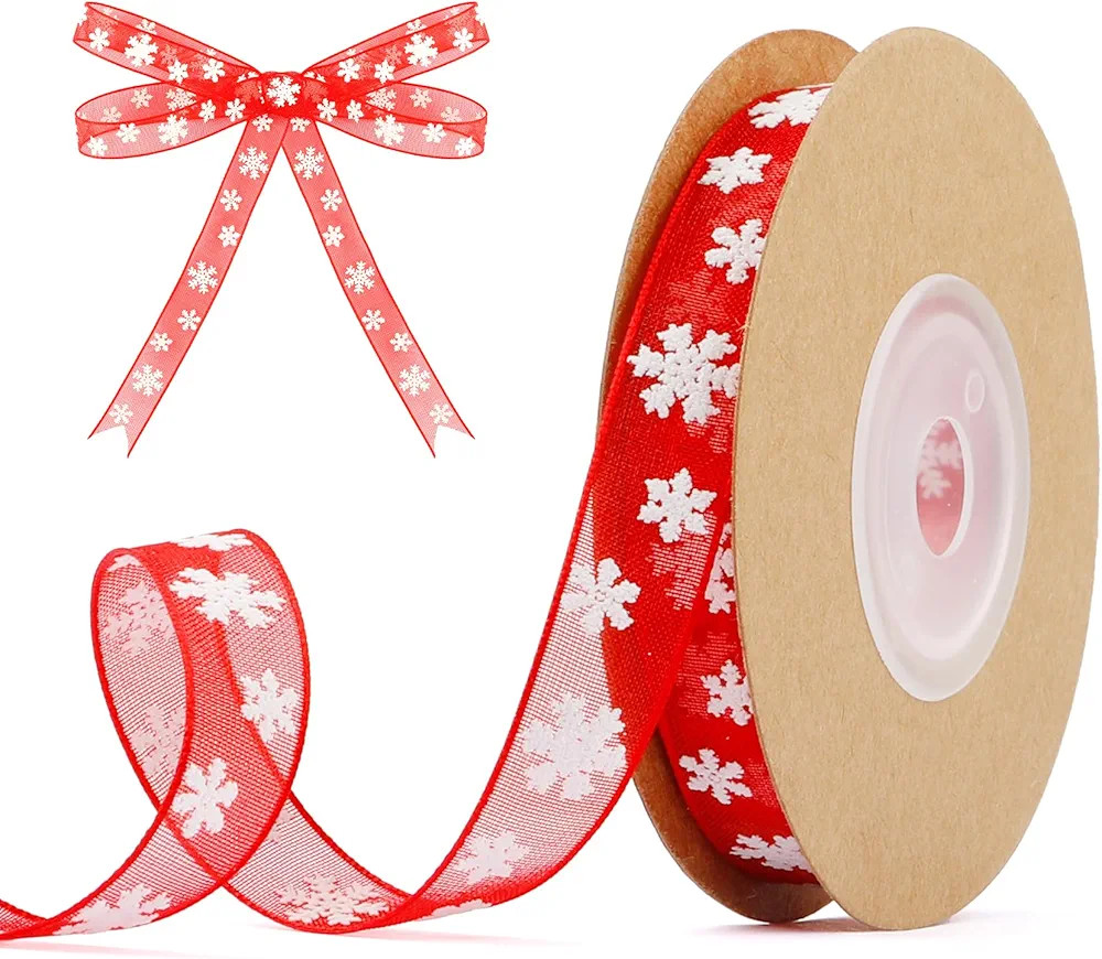 Amazon.com: Christmas Ribbon for Gift Wrapping, Thin Christmas Snowflake Ribbon, Christmas Tree R... | Amazon (US)