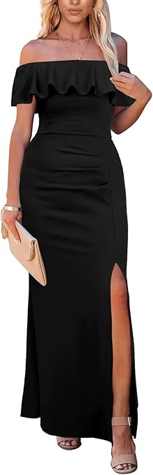 BTFBM Women's Off Shoulder Ruffle Party Long Dresses Sleeveless Side Split Slim Cocktail Evening ... | Amazon (US)