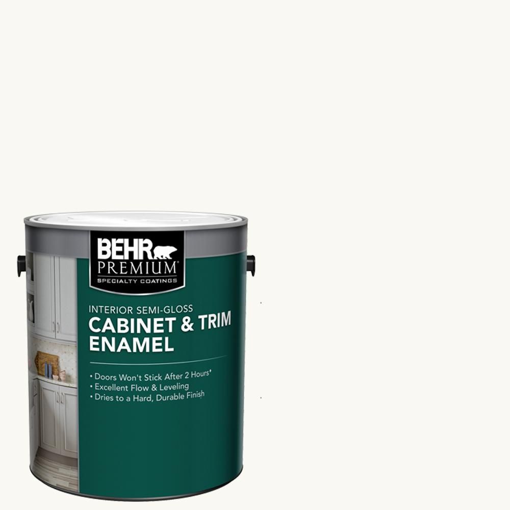 BEHR PREMIUM 1 gal. Ultra Pure White Base Semi-Gloss Interior Cabinet and Trim Paint-712001 - The... | The Home Depot