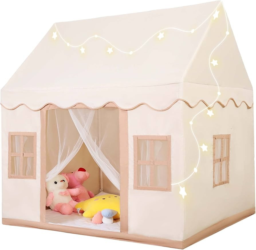 Cercoveu Large Play Tent with Mat for Toddler & Kids, Indoor Playhouse Tent with Star Light and W... | Amazon (US)