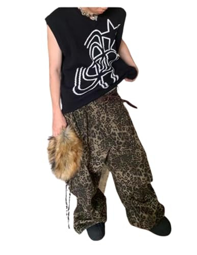 CUTEGAL Y2k Jeans Aesthetic Pants Cargo Pants Y2k Baggy Jeans Leopard Print Jeans High Waisted Jeans for Women (D,XL,X-Large) | Amazon (US)