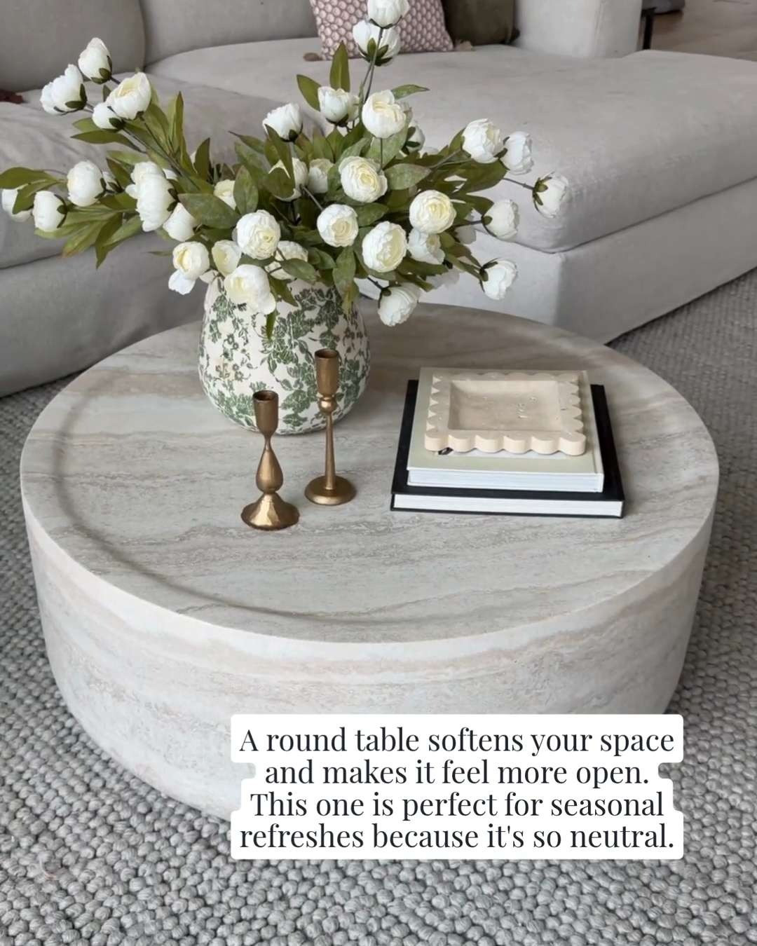A round coffee table softens a space and makes everything flow a little better. It breaks up harsh lines, feels more inviting, and is so much easier to move around in real life.

One of those pieces that makes a room feel instantly more balanced. 

 #LTKmomlife #LTKvlog #LTKHome