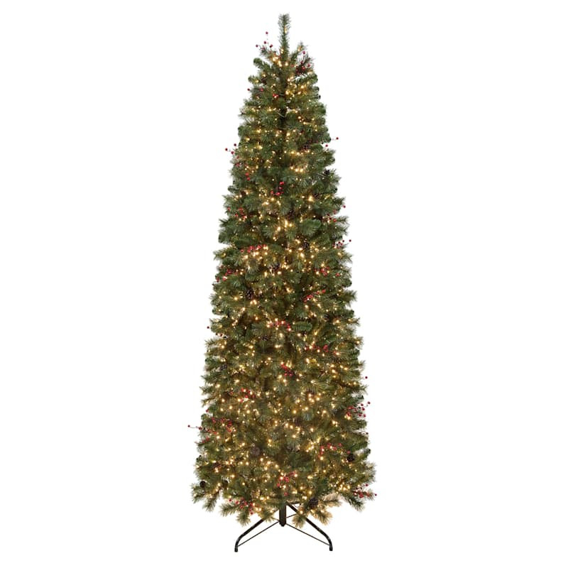 (C1) Pre-Lit LED Jackson Pine with Berries Christmas Tree, 9' | At Home