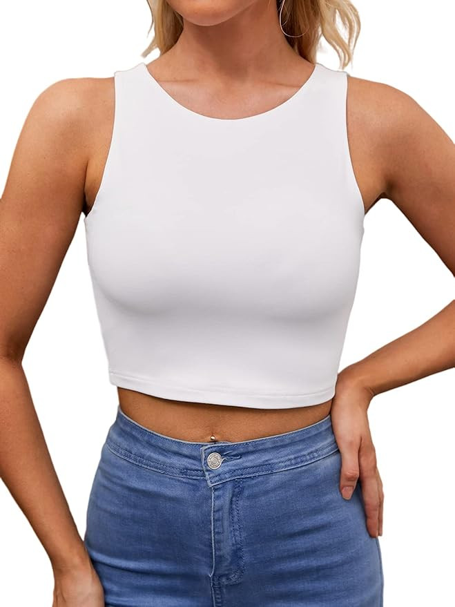 Abardsion Women’s Sexy Sleeveless Racerback Crop Top Classic Basic Double Layer Cute Cropped Ta... | Amazon (US)