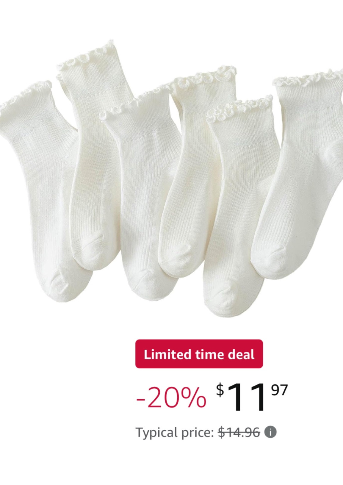 The cutest white ruffle socks on sale! Under $12. 

Amazon find
Sale
Lightening deal
Amazon


#LTKGiftGuide #LTKShoeCrush #LTKSeasonal