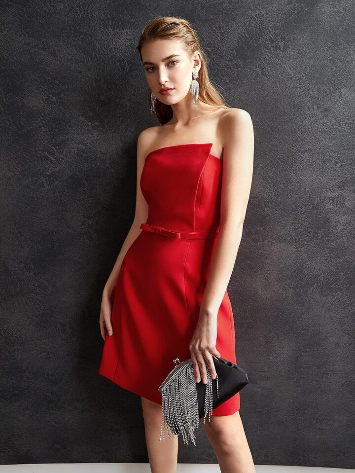 MOTF PREMIUM BOW BELT TUBE COCKTAIL DRESS | SHEIN