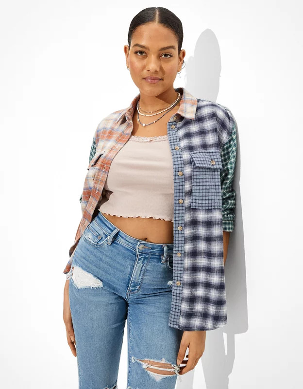 AE Super Soft Oversized Button-Up Flannel | American Eagle Outfitters (US & CA)