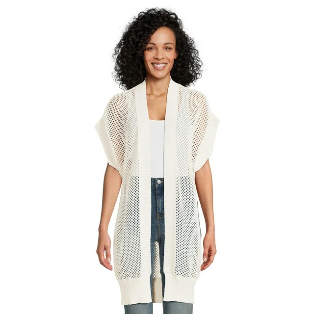 Time and Tru Women's Open Knit Crochet Layering Piece, White | Walmart (US)