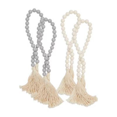Farmlyn Creek 4 Pack Farmhouse Wooden Bead Garland with Tassels, White Wood (27 in) | Target