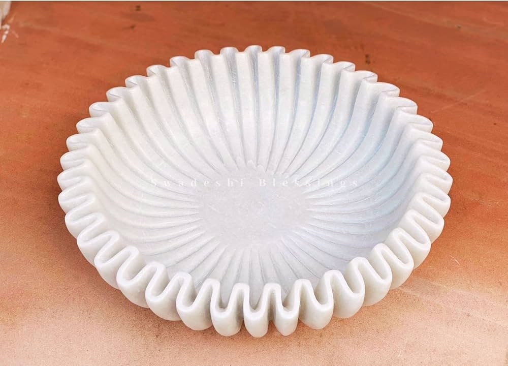 SWADESHI BLESSINGS HandCrafted Marble Ruffle Bowl/Antique Scallop Bowl/Fruit Bowl/Vintage Ring Di... | Amazon (US)