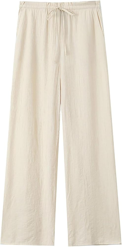 Women's Wide Leg Pants Drawstring High Waist Palazzo Pants Pleated Lounge Flowy Trousers with Poc... | Amazon (US)