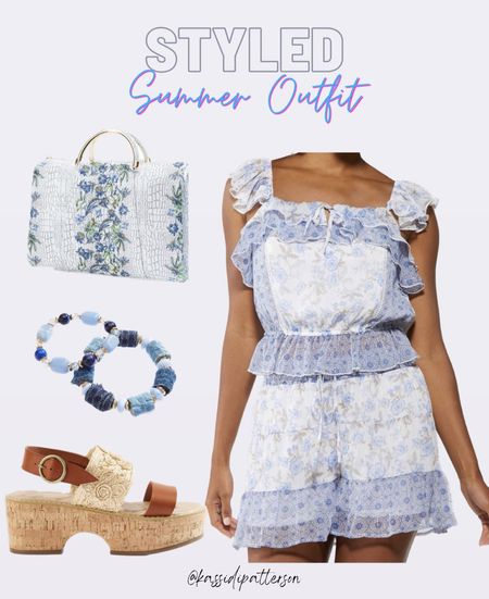 Preppy summer outfit featuring two piece set, buckle sandals, women’s handbag, preppy style, blue and white outfit

#LTKSeasonal #LTKshoecrush