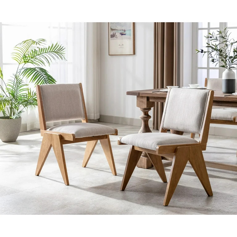 Guyou Mid Century Modern Dining Chair Set of 2, Linen Upholstered Farmhouse Wooden Kitchen Chair ... | Walmart (US)