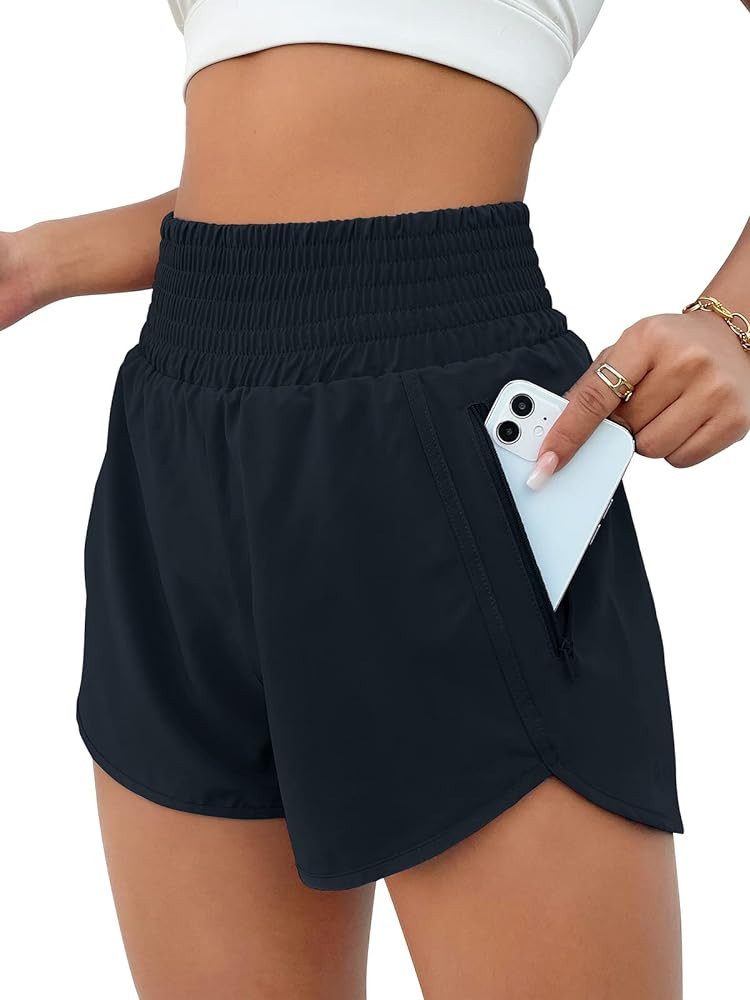 BMJL Women's Athletic Shorts High Waisted Running Shorts Pocket Sporty Shorts Gym Elastic Workout... | Amazon (US)