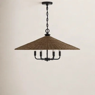 Jared 30" W 6-Light Dimmable Steel Cone Chandelier with Rattan Shade | Wayfair North America