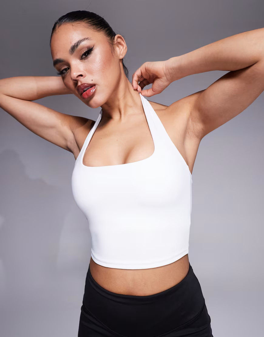 4505 halter neck performance vest with inner bra in white | ASOS (Global)