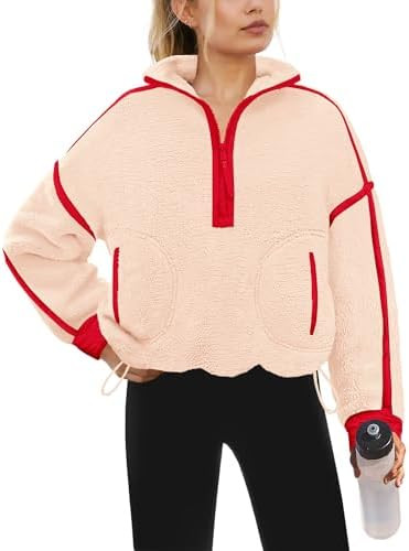 Yanekop Womens Quarter Zip Pullover Sherpa Fleece Jacket Oversized Zip Up Sweatshirt Half Zip Pul... | Amazon (US)