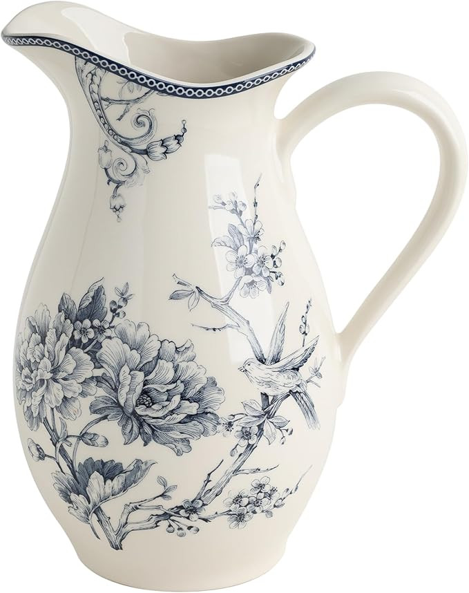 222 Fifth Adelaide Porcelain Pitcher, 100oz Blue & White Large Floral Serving Pitcher with Handle... | Amazon (US)