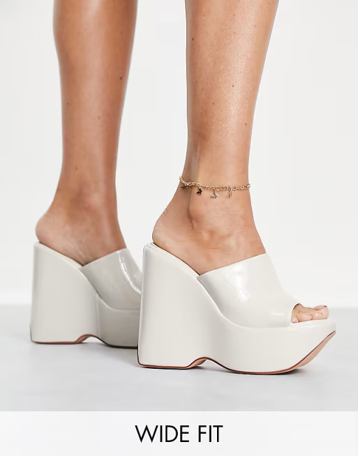 Simmi Wide Fit platform patent mules in stone | ASOS (Global)