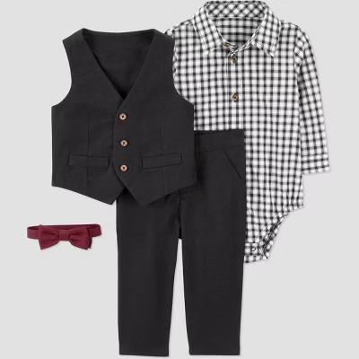 Carter's Just One You® Baby Boys' 4pc Holiday Plaid Bow Tie Set - Black | Target
