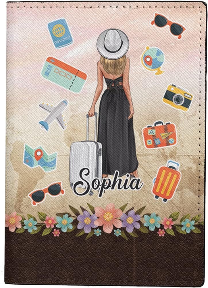 Personalized Name Catch Flights Not Feelings Traveling Leather Passport Wallet Fun Unique Gift fo... | Amazon (US)