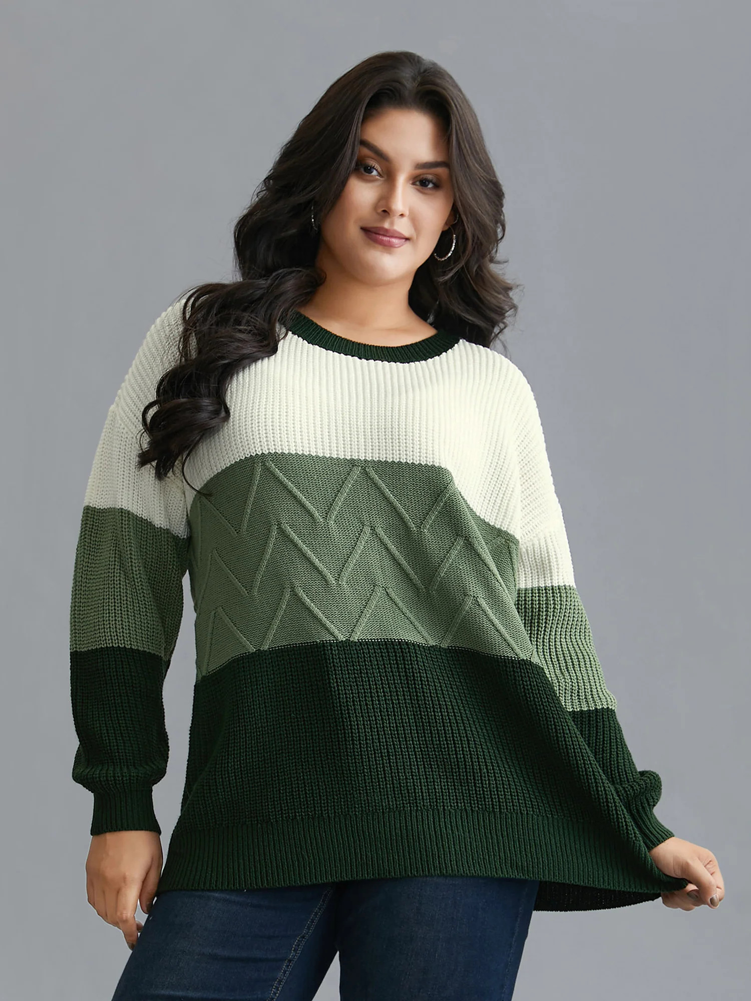 Textured Color Block Round Neck Pullover | Bloomchic