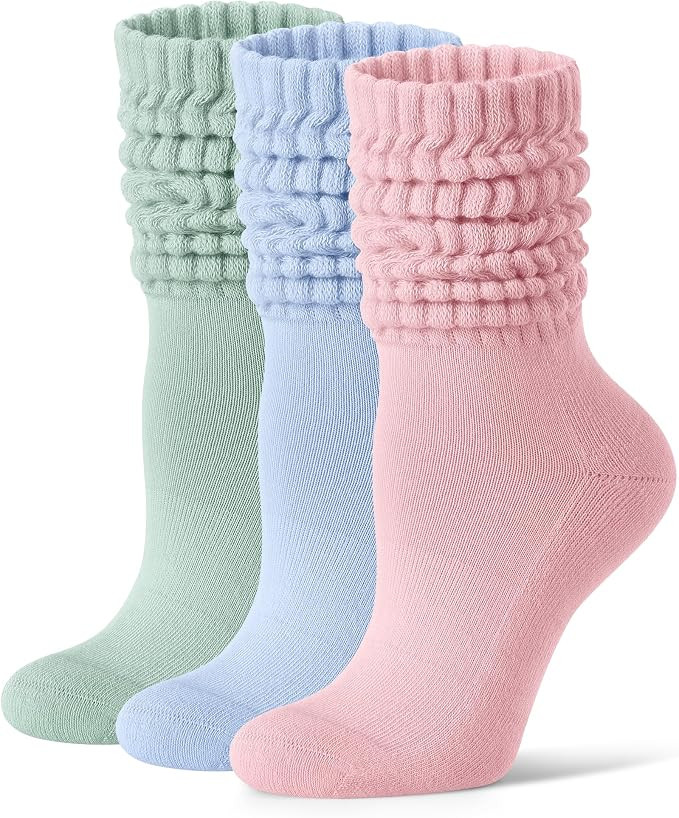 FITRELL Slouch Socks for Women, 3 Pairs Soft Cotton Knee High Scrunch Tube Boot Socks | Amazon (US)