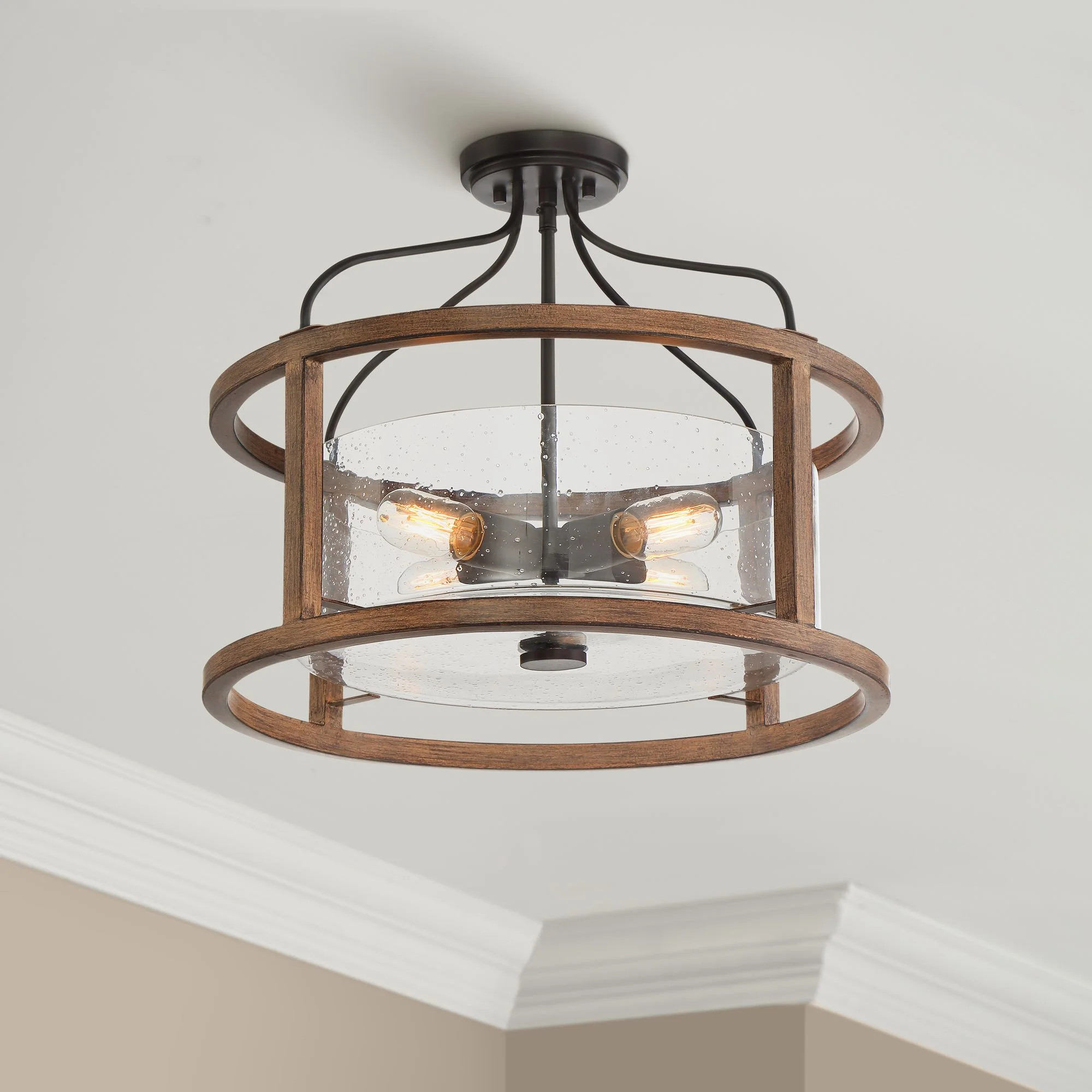 Possini Euro Design Rustic Ceiling Light Semi Flush Mount Fixture Bronze Wood 20 1/4" Wide 4-Ligh... | Walmart (US)