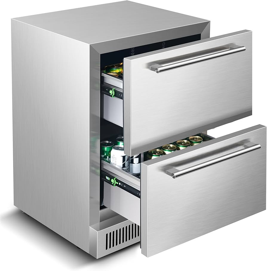 24 Inch Outdoor Drawer Fridge, Under Counter Double Drawer Beverage Refrigerator, 5.12 Cu.Ft. Wea... | Amazon (US)
