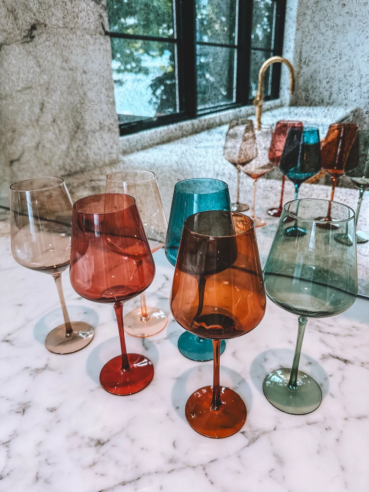  Colored Wine Glasses Set of 6 Crystal, 18oz - Unique
