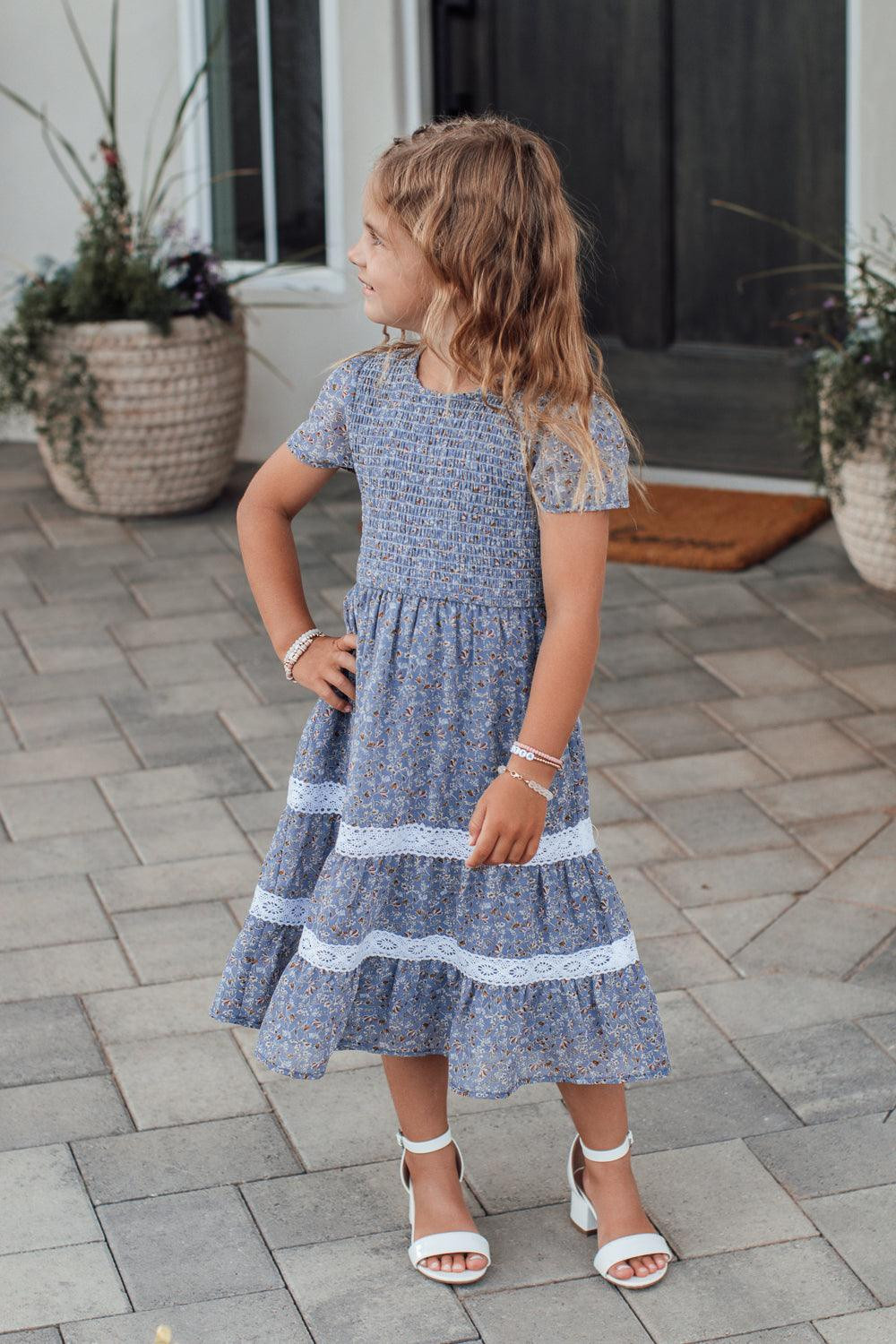 Isla Dress in Dusty Blue - Kids | FEHRNVI
