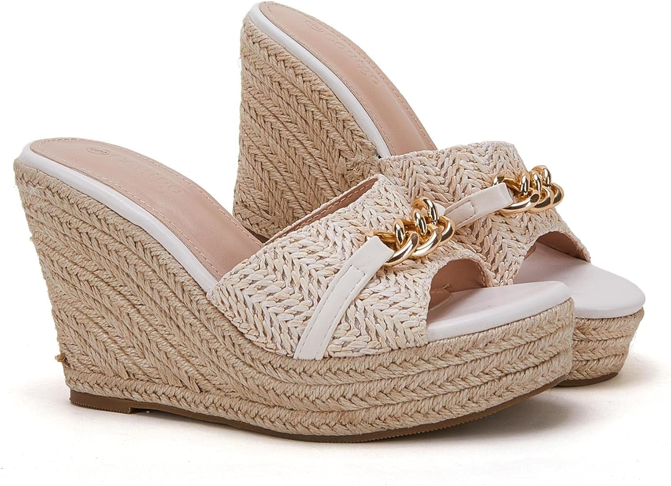 Womens Platform Wedge Sandals Espadrille Chain Slip On Summer Slides Backless Open Toe Casual Shoes | Amazon (US)