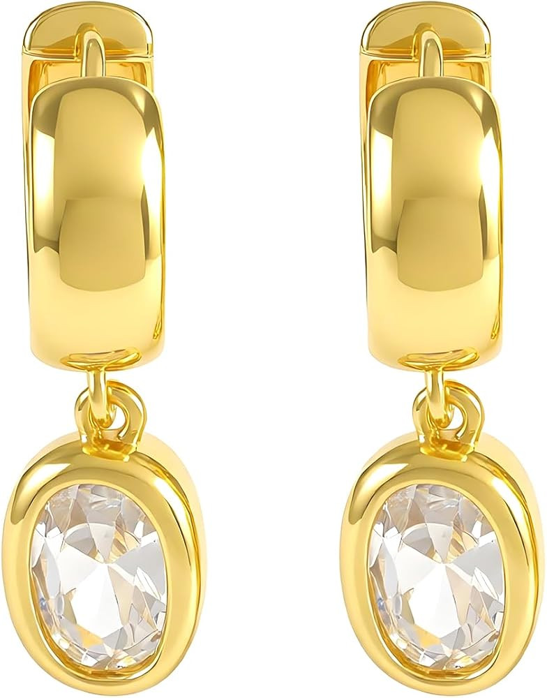 14K Gold Plated Huggie Chunky Dangle Earrings For Women, Hypoallergenic Cubic Zirconia Statement ... | Amazon (US)