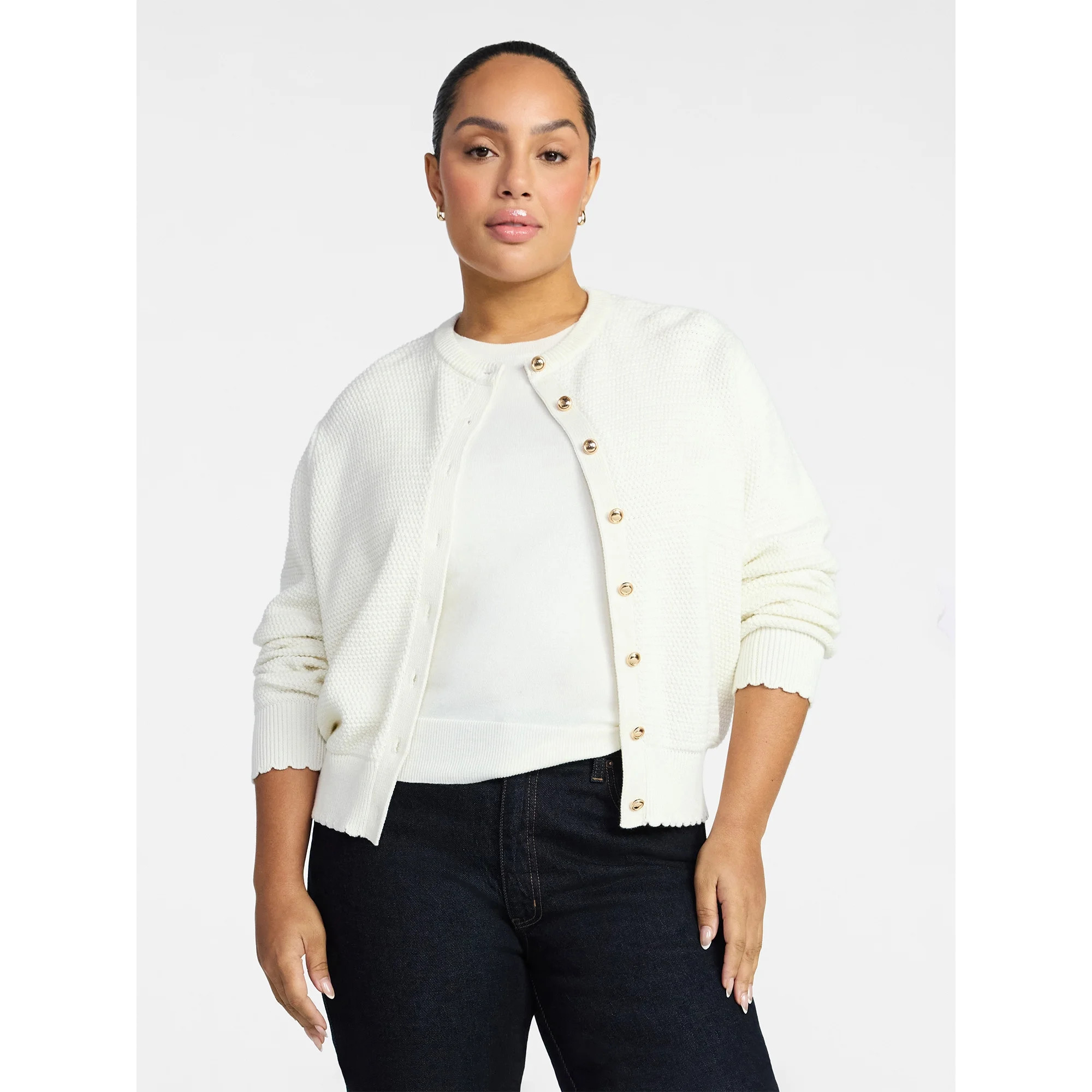 Time and Tru Women's Button Front Textured Cardigan, Sizes XS-XXXL | Walmart (US)